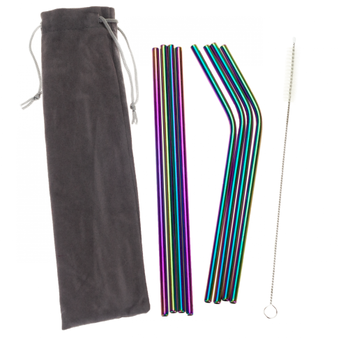 TG55946 Metall Strohhalme x8 Eco wiederverwendbar Reiniger Fall Regenbogen