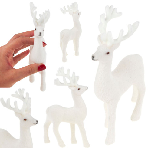TG56927-1 RENTIER BEFLOCKT DEKORATIVE WEISSEN SAMT FIGUR WEIHNACHTEN DEKORATION RENTIER