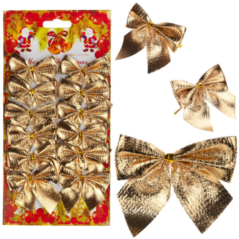 TG59773-2 BÖGEN 12TLG GOLD GLITTER WEIHNACHTSBAUM DEKORATIV BÖGEN SET