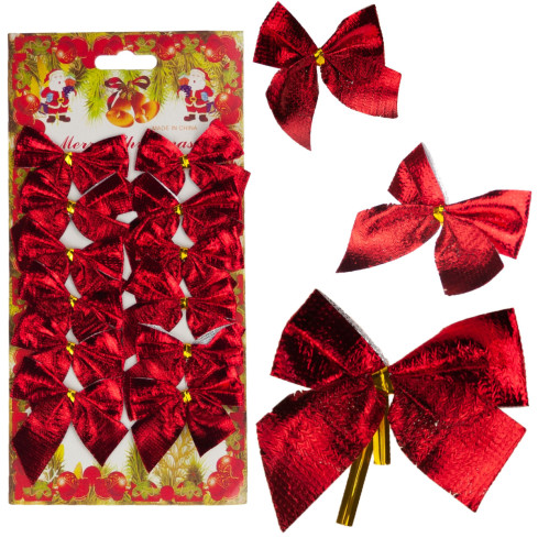 TG59773-3 BÖGEN 12PCS ROT GLITTER WEIHNACHTSBAUM BÖGEN DEKORATIVE BÖGEN