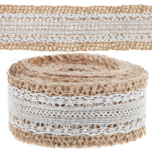 TG40119 JUTEBAND MIT SPITZE BOHO JUTE NATÜRLICHES BAND FÜR HANDGEMACHTE DEKORATIONEN