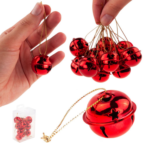 TG61393-3 METALLGLOCKEN 12 STÜCK ROTE KLINGELKUGELN