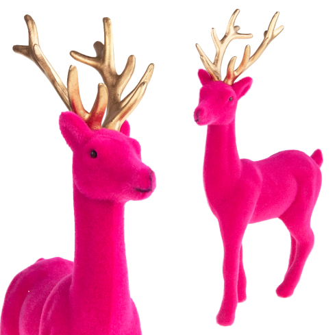 TG61448-7 Pink Flocked Reindeer with Gold Antlers, Plastic Deer, Velour