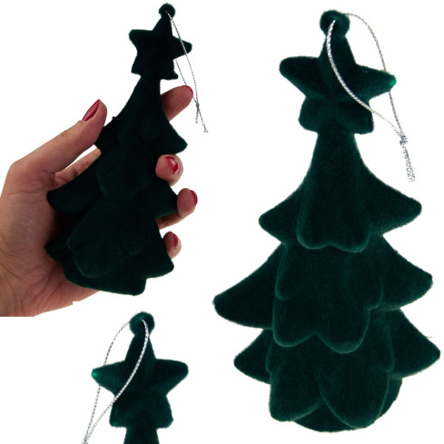 TG61460-3 WEIHNACHTSBAUM GRÜN FIGÜRCHEN ANHÄNGER BEFLOCKT PLÜSCHKUGEL