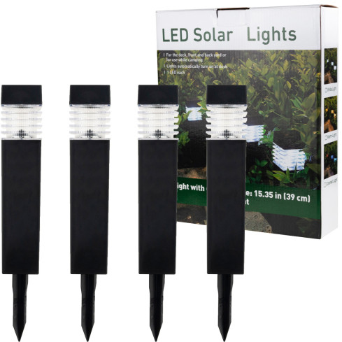 TG64670 - Set of 4 Solar LED Garden Stake Lights, Black, 39 cm