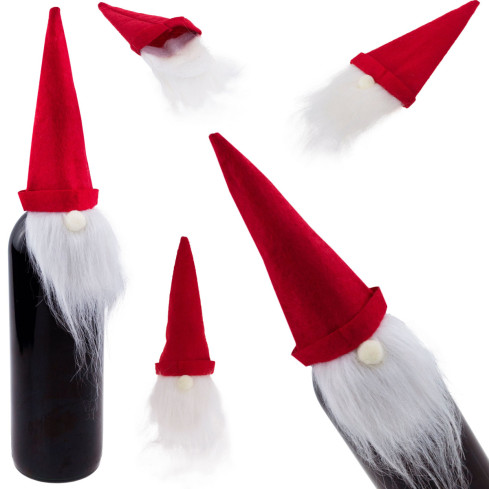 TG66017 Weihnachten Besteckhalter Mini Weihnachtsmütze Besteckbeutel Flasche Deko