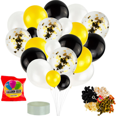 TG66228 BALÓNEK GIRLANDA 120SZT ZLATÉ KONFETY ČERNÝ 5m NAROZENINOVÁ SVATBA