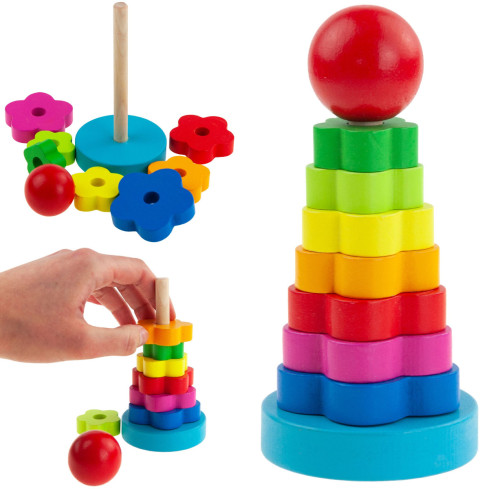 TG67026 PIRAMID SORTER Montessori TOWER WOOD BLOCKS Puzzler
