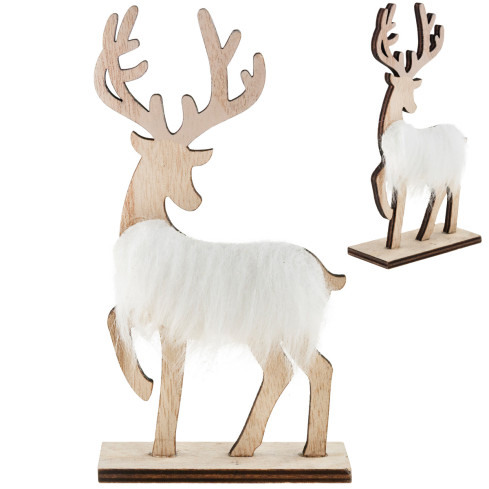 TG68651-1 RENTIER AUS HOLZ MIT FELL FIGUR WEIHNACHTSDEKORATION