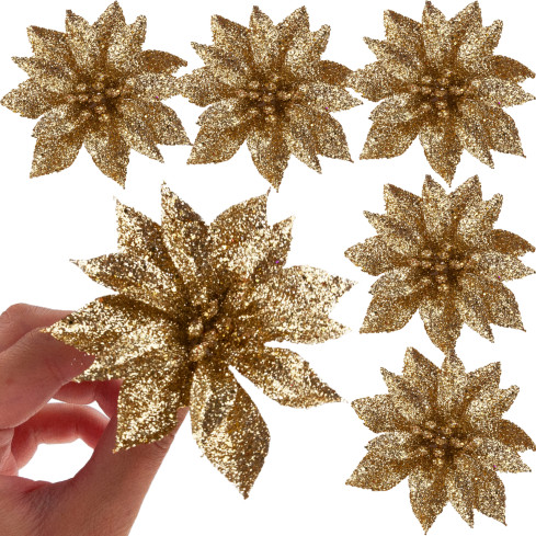 TG69142-3 GOLD GLITTER BLUMEN WEIHNACHTEN DEKORATION SCHILF