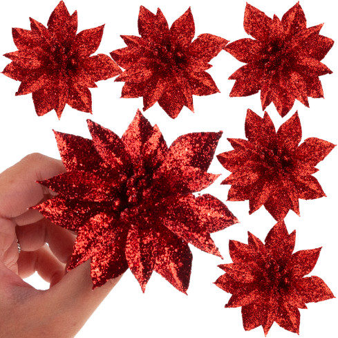 TG69142-4 ROT GLITTER BLUMEN WEIHNACHTEN DEKORATION SCHILF