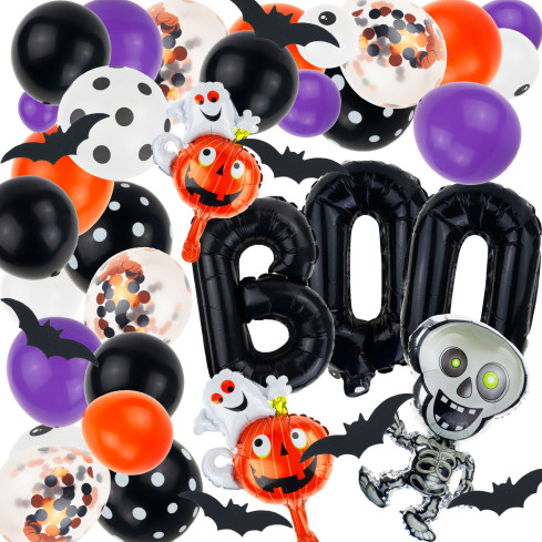 TG74137 HALLOWEEN DEKORATION SET GIRLANDE LATEX FOLIENBALLONS SKELETT SCHRIFTZUG