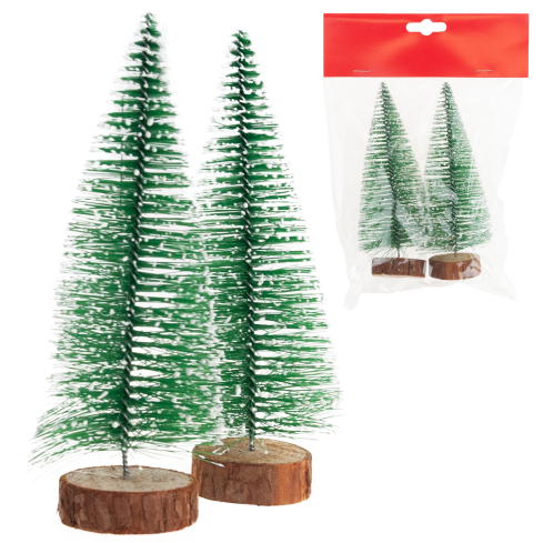 TG75848 Christmas tree decoration, wood and brushed metal, 2 pcs/set