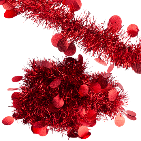 TG76142-3 Christmas tree string lights, red garland with ornaments