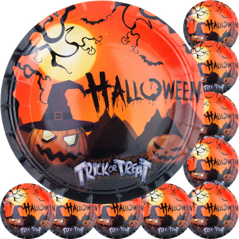 Jednorázové papírové talíře, halloweenský design, s dýněmi duchů, párty sada, 10 ks/talířek