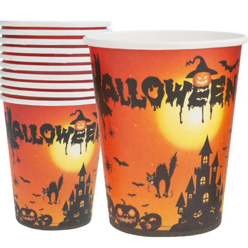 TG76539 HALLOWEEN BECHER 10PCS WEGWERFBARE PAPIERBECHER KÜRBIS KATZE PARTY