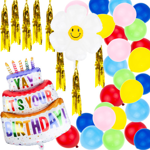 TG76541 BALÓNOVÁ GIRLANDA SADA FÓLIOVÝCH BALÓNKŮ DORTOVÁ KVĚTINA NAROZENINOVÉ STŘAPCE