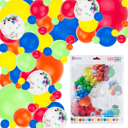 TG76544 BALLONGIRLANDE SET BUNTE BALLONS 120 ELEMENTE KONFETTI GEBURTSTAGSPARTY