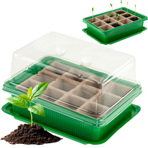 TG77612 Mini-Gewächshaus, Mini-Gewächshaus, Multitopf für Aussaat, Torf-Töpfe, 12 Kammern