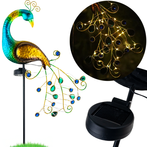 TG77661 SOLAR PFAU LAMPE LEUCHTENDE LED DEKORATION SOLAR GARTEN PFUND LICHT