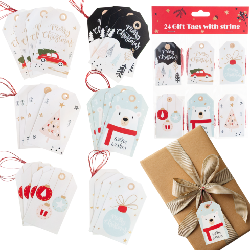 Geschenkanhänger, Geschenketiketten, Papier, Weihnachten, gemischte Designs, 24 Stück.