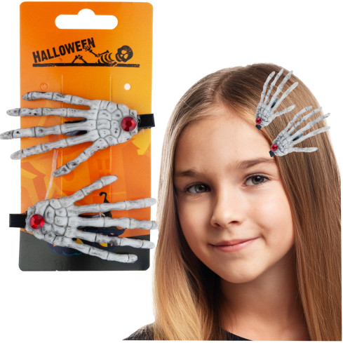 Haarspangen, Halloween Dekoration, Verkleidungszubehör, Design mit Totenköpfen, Skelett, 2er Set.