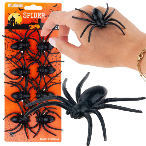 Künstliche Spinnen, schwarz, Halloween Dekoration, schwarze Tarantel, 8er Set, 8cm