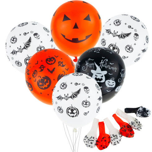 Latexballons, gemischte Farben, gemischte Motive, mit Halloween-Motiv, mit Kürbissen, 6er-Set.