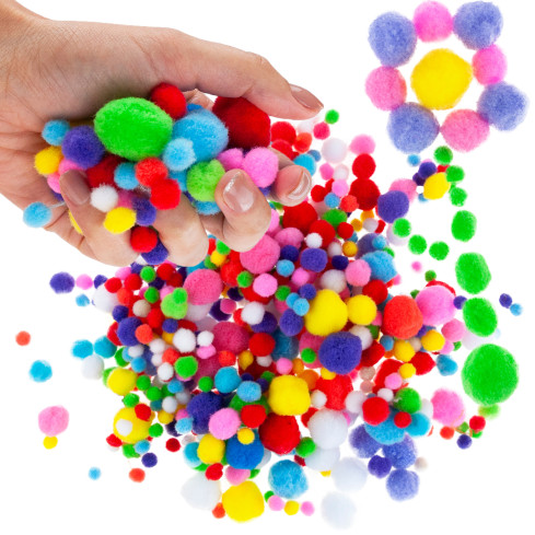 TG80414 Creative plush pom-poms, assorted colors and sizes, for crafts, 1–3 cm, set of 450 pieces