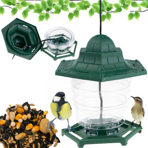 TG80444 VOGELFUTTERSPENDER FÜR SAATGUT FUTTERFENSTER MIT SAUGNÄPFEN TRANSPARENT MIT BALDACHIN VOGELTRÄNKE