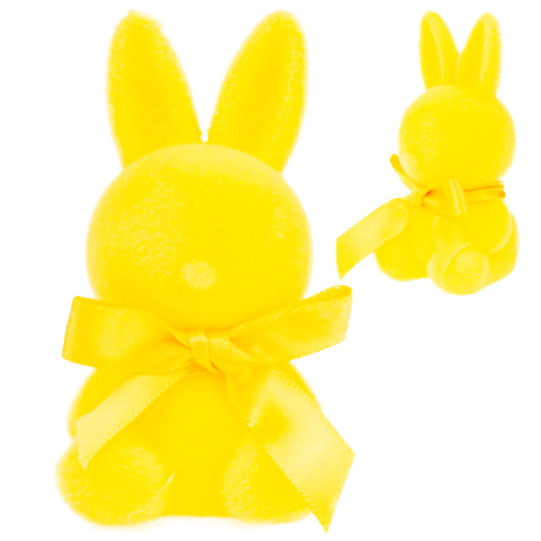 TG80610-3: Flocked Easter bunny in yellow with a satin bow