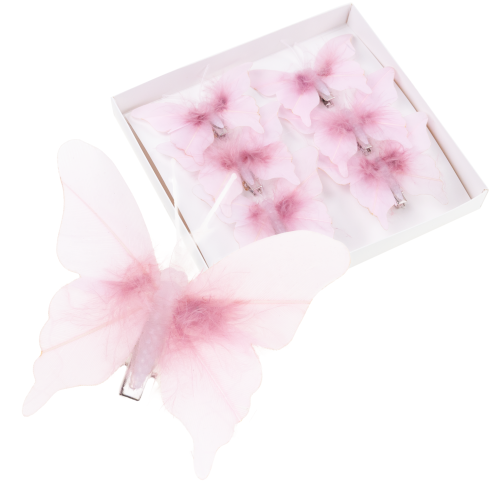 Butterfly clips, curtain decorations, spring-themed, pastel pink, set of 6