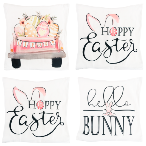 TG81305 - Set of 4 velvet Easter pillowcases, 45x45 cm, with decorative bunnies