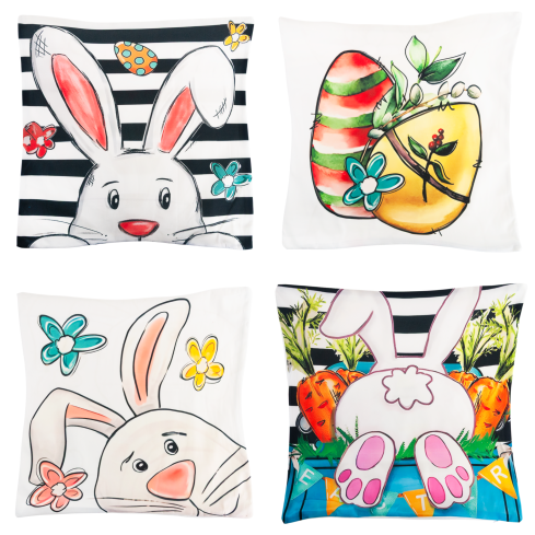 TG81308 - Set of 4 decorative Easter velour pillowcases, 45x45 cm, featuring bunnies