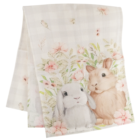 TG81313-1 Easter table runner, 34x180 cm, with bunnies, elegant jute-like fabric