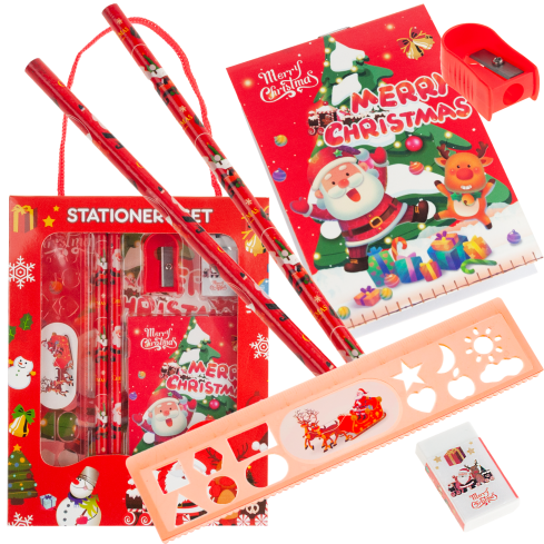 TG81339 Christmas school supplies set: ruler, pencils, notebook, pencil sharpener