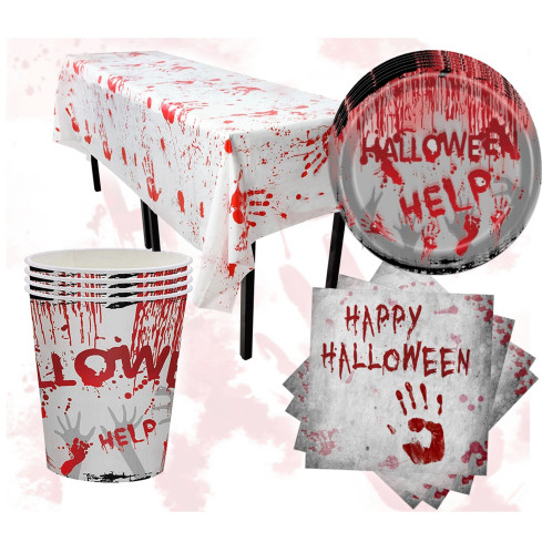 TG74162 GESCHIRR SET HALLOWEEN DEKORATIONSEN TISCHDECKE TASSEN TELLER SERVIETTEN