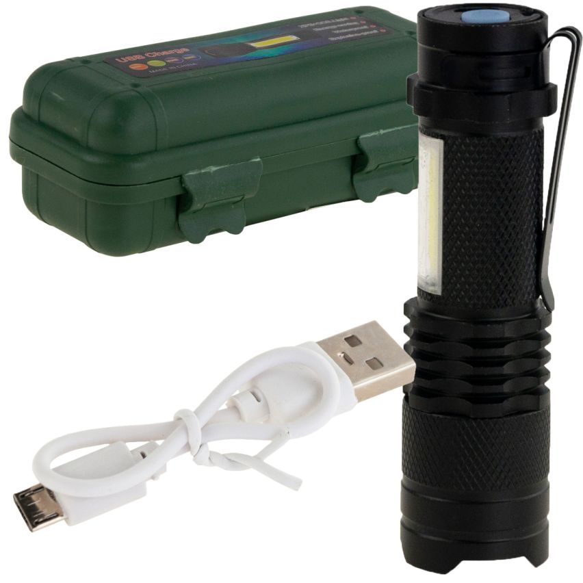 TG64636 TACTICAL LED ZOOM CREE DIODA Q5 Taschenlampe mit USB + Tasche