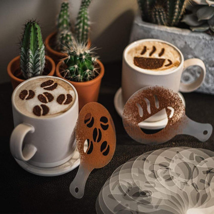 TG66809 SCHABLONEN FÜR DIE DEKORATION KAFFEE KUCHEN DESSERTS 16PCS LATTE CAPPUCCINO