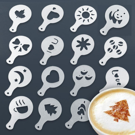TG66809 SCHABLONEN FÜR DIE DEKORATION KAFFEE KUCHEN DESSERTS 16PCS LATTE CAPPUCCINO