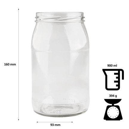 PAC900/82-1 GLASBECHER 900 ml für Essiggurken, Konserven, Honig, Relish, Soßen usw