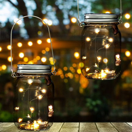 TG77618 LED zahradní lampa, solární závěsná lucerna, skleněná nádoba, drát 10 led teplá bílá