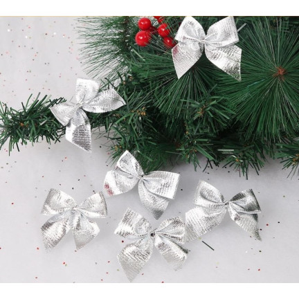 TG59773-1 BÖGEN 12PCS SILBER GLITTER WEIHNACHTSBAUM BÖGEN DEKORATIVE BÖGEN