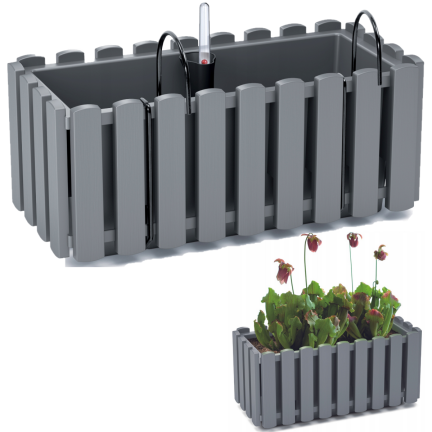 DDEF400W-405u Balcony Planter, 38 cm Pot with Handles, Gray, with Moisture Gauge, Stone
