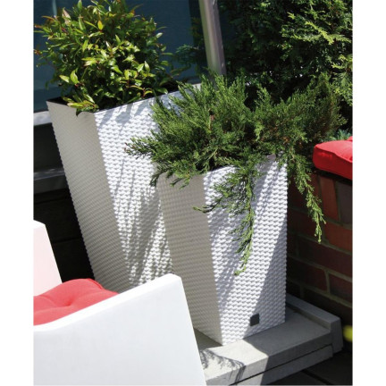 DRTS170-S449 White Rattan Outdoor Planter with Insert, Tall