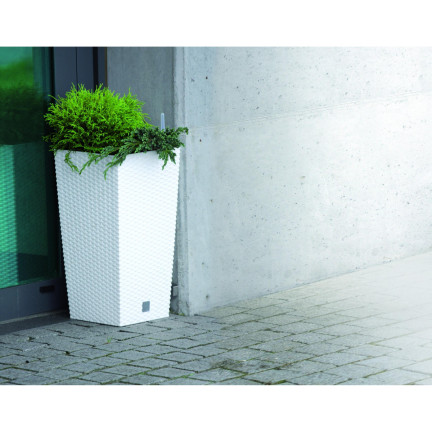 DRTS170-S449 White Rattan Outdoor Planter with Insert, Tall