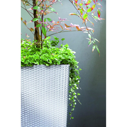 DRTS170-S449 White Rattan Outdoor Planter with Insert, Tall