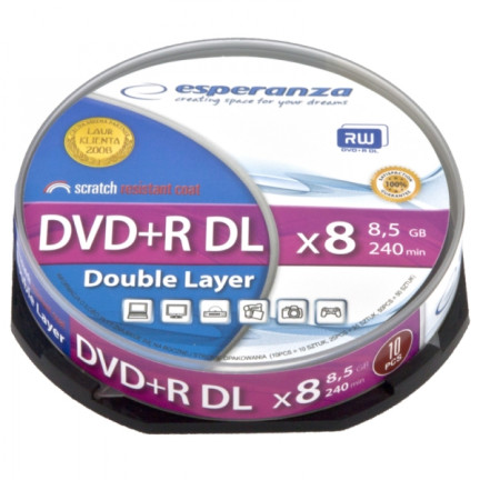1245 DVD+R ESPERANZA 8,5GB X8 DL - CAKE BOX 10 SZT.