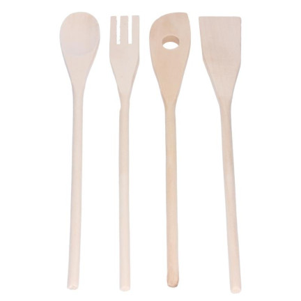 WUI0201 HOLZ KÜCHENUTENSILIEN SET LÖFFEL SPATEL 4 EL