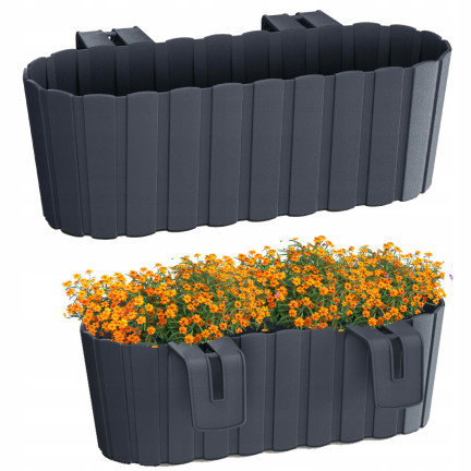 DDECZ400-S433 Oval balcony planter box for railings, with hooks, anthracite